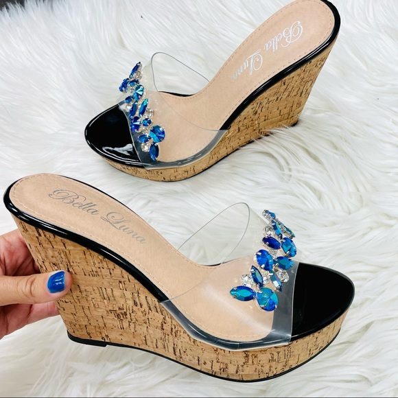 Shoes - Black clear cork wedge